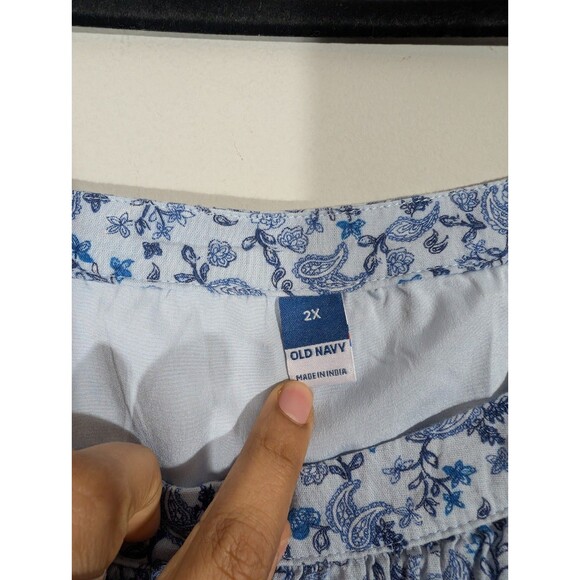 Old Navy Womens Blue Floral Smocked Peasant Dress 2X Fairy Cottagecore Prairie - Picture 7 of 11